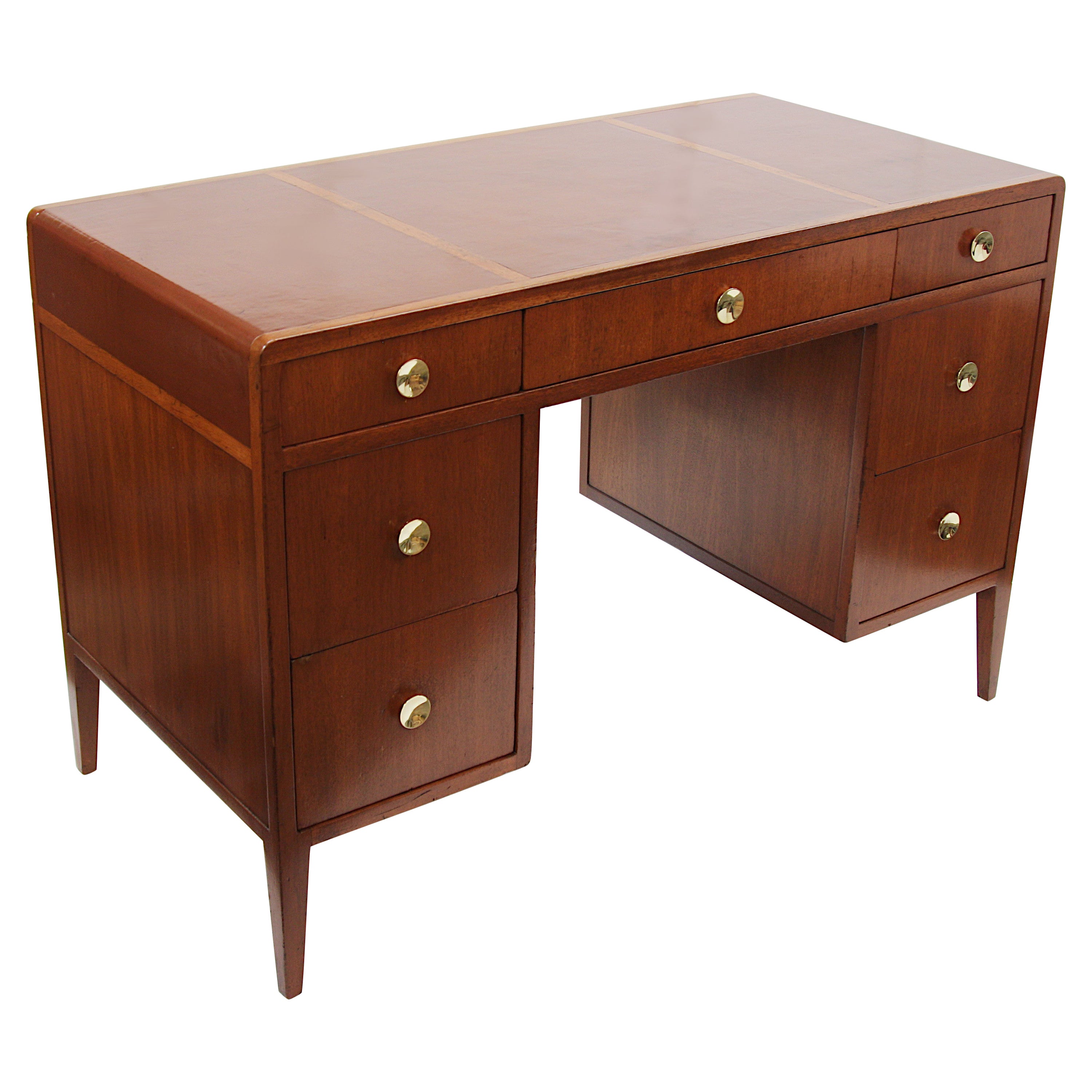 Mid-Century Modern Kneehole Leather-Top Desk by Edward Wormley for Dunbar