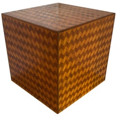 Mid-Century Modern Knock Out Geometric Zig Zag Inlaid Cube End Table