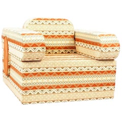 Vintage Mid-Century Modern Knockdown Geometric Puzzle Peg Armchair, Deco Revival, Aegean