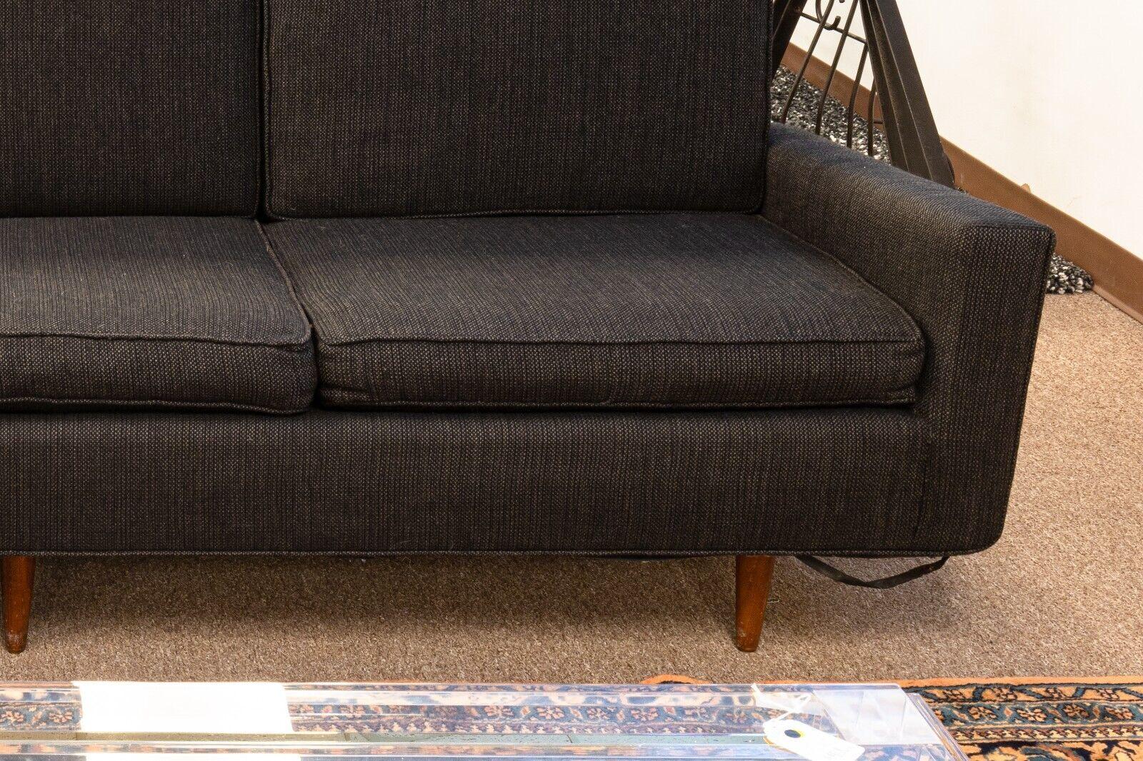 Mid Century Modern Knoll 1950's Black Sofa with Wooden Legs 4