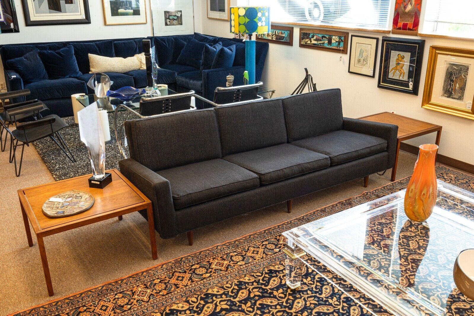 Mid Century Modern Knoll 1950's Black Sofa with Wooden Legs In Good Condition In Keego Harbor, MI