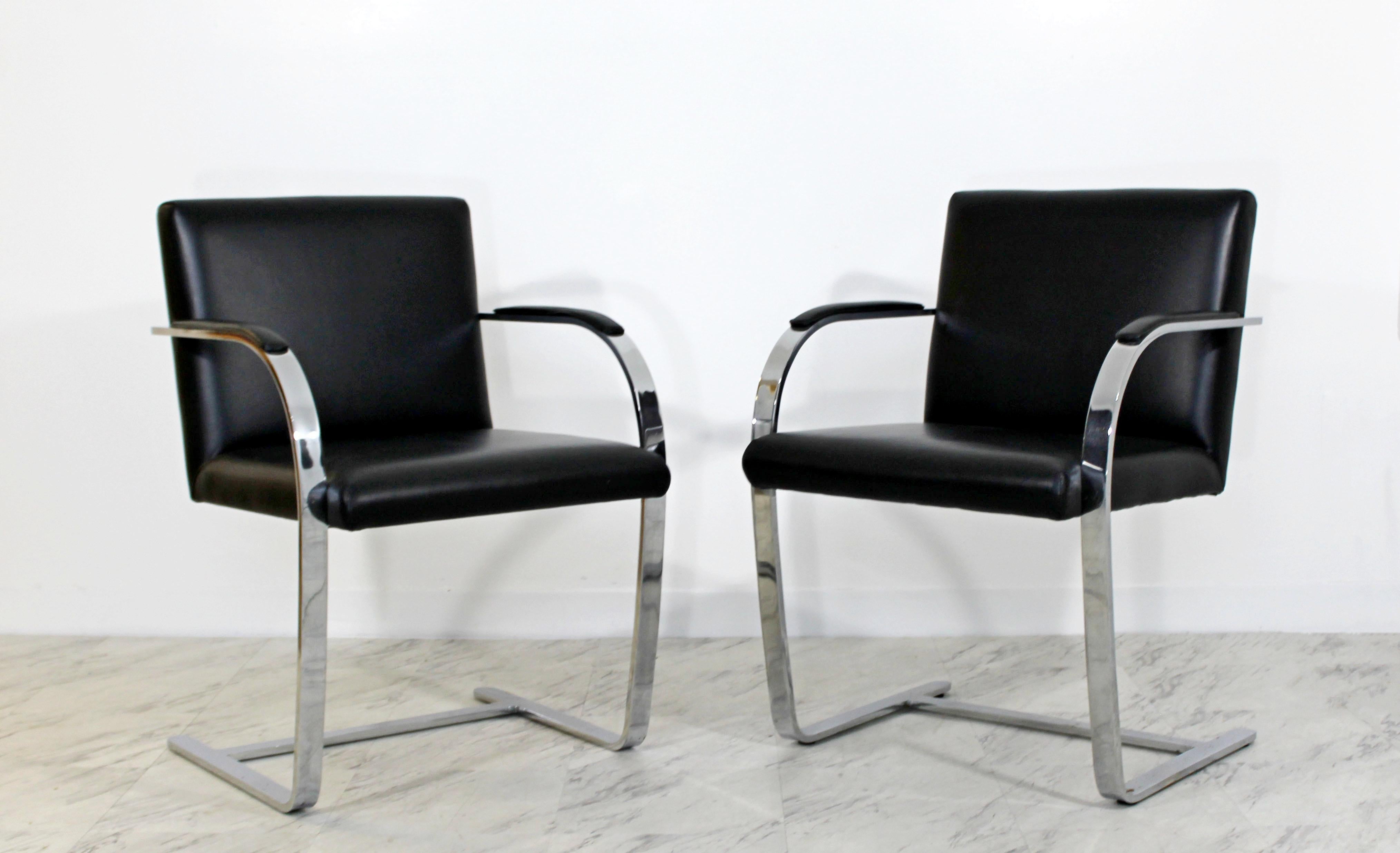 American Mid-Century Modern Knoll Brno Set of 6 Chrome Black Leather Dining Armchairs