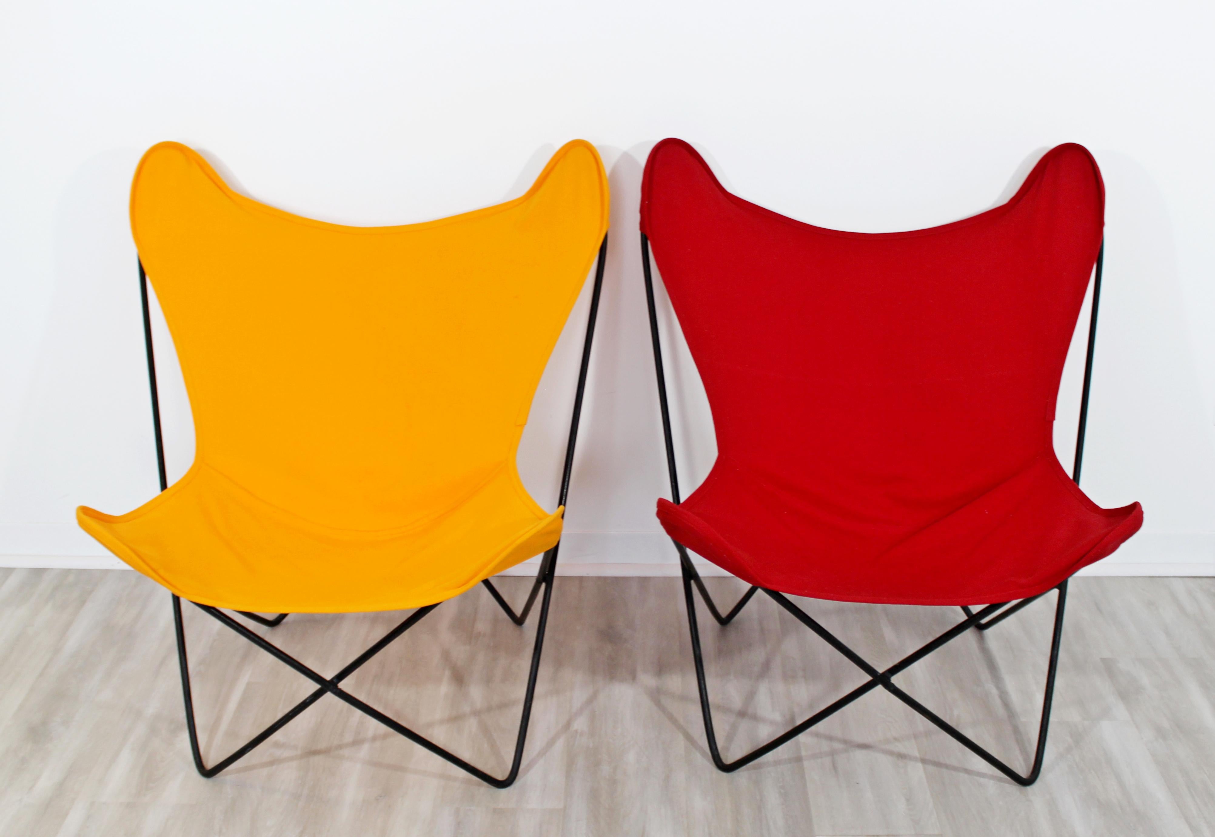 Mid-Century Modern Knoll Butterfly Pair of Red Orange Iron Lounge Chairs, 1970s 2