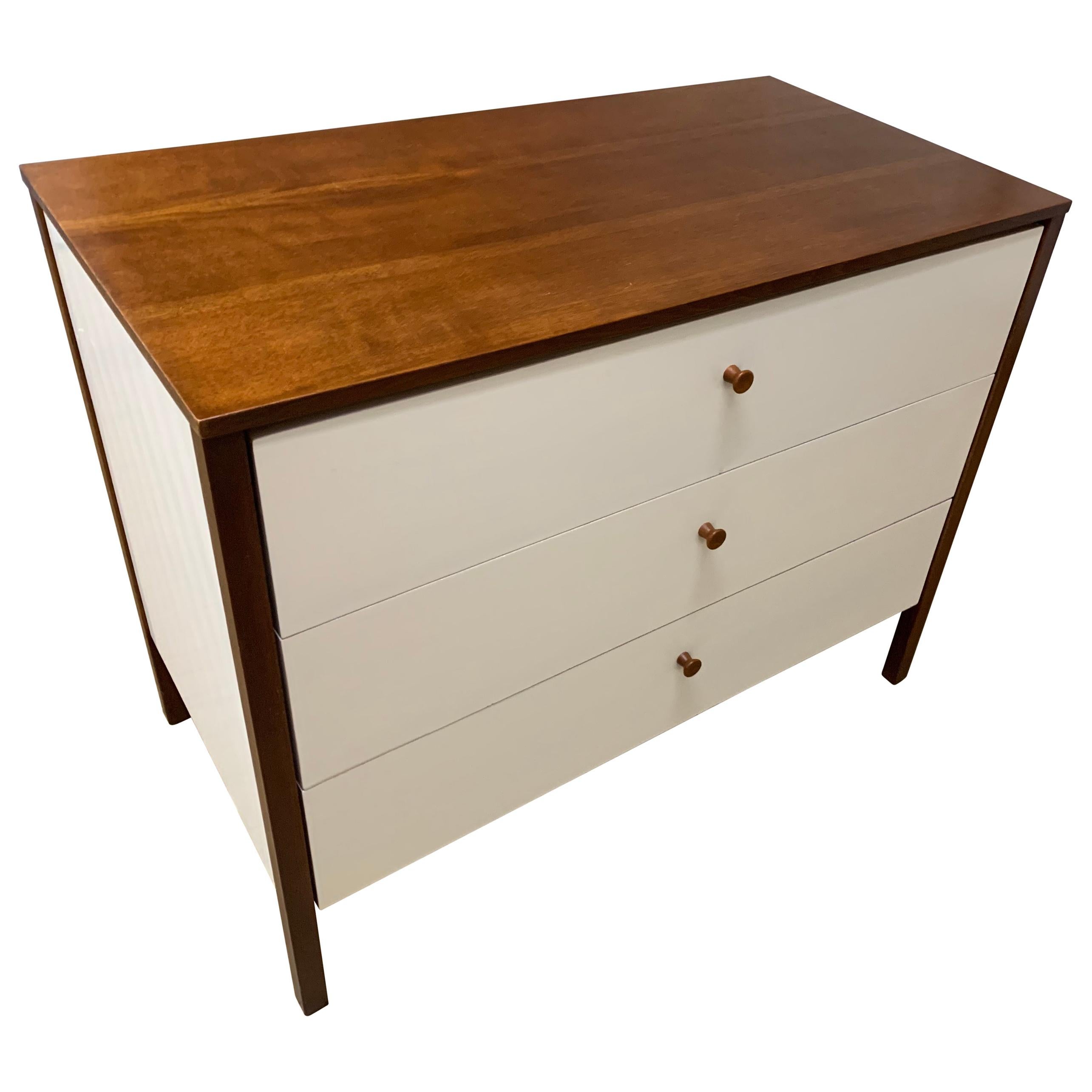 Mid-Century Modern Knoll Cream and Walnut Dresser or Nightstand For Sale