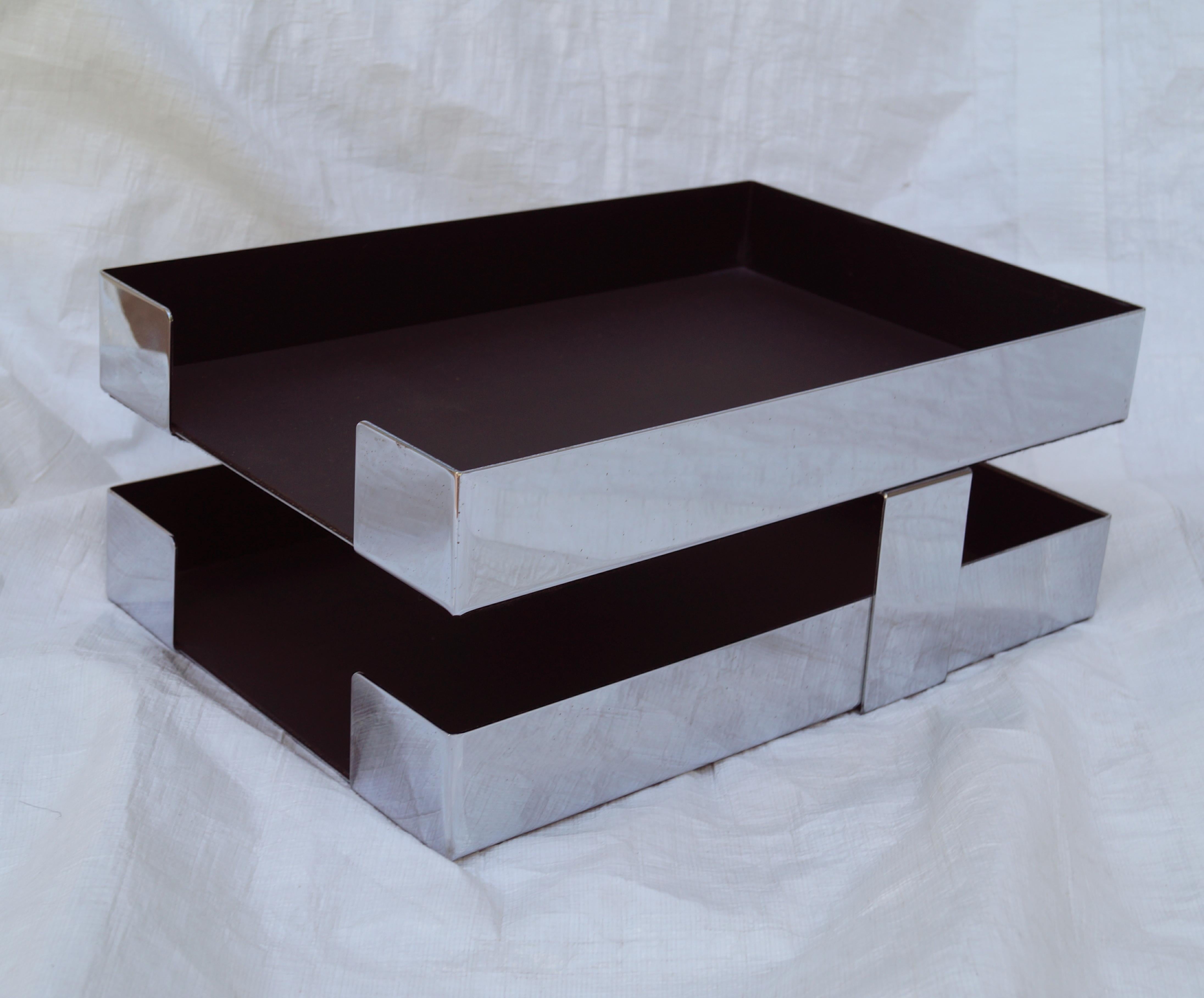 Late 20th Century Mid-Century Modern Knoll Chrome Desk Organizer Letter Paper Mail Tray Stand