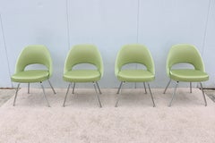 Mid-Century Modern Knoll Eero Saarinen Green Executive Armless Chairs, Set of 4