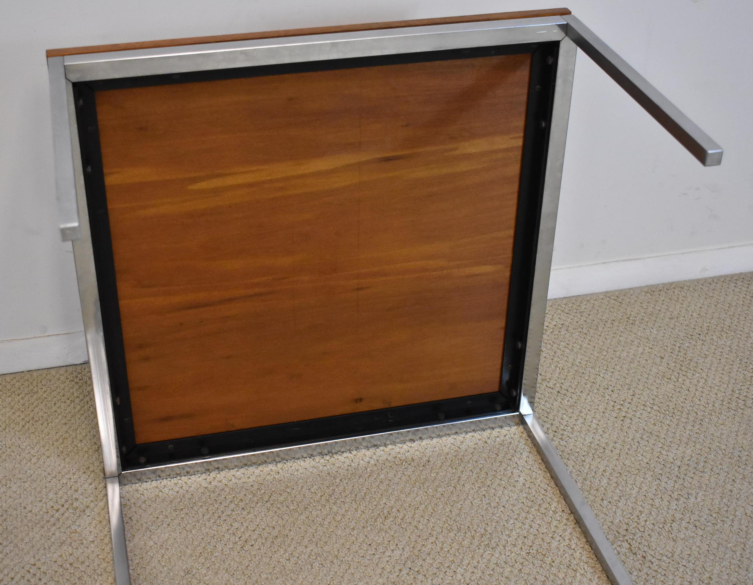 North American Mid-Century Modern Knoll Furniture Teak and Chrome Square Table For Sale