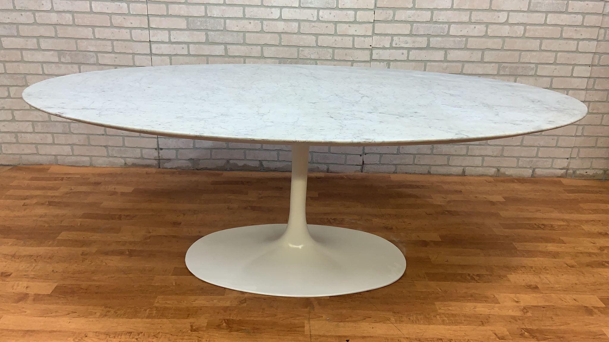 American Mid-Century Modern Knoll Oval Marble Top Tulip Dining Table