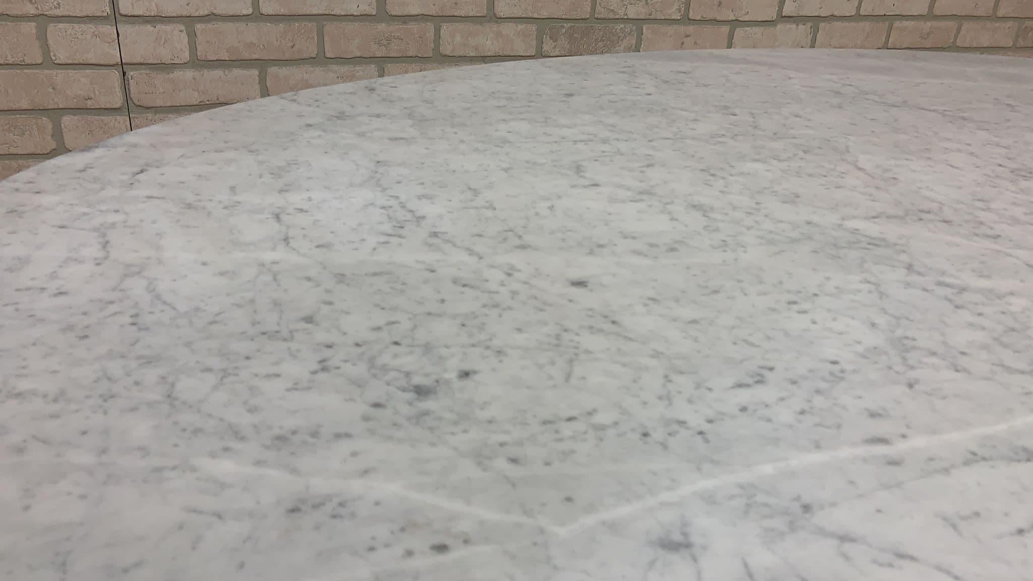 Carrara Marble Mid-Century Modern Knoll Oval Marble Top Tulip Dining Table