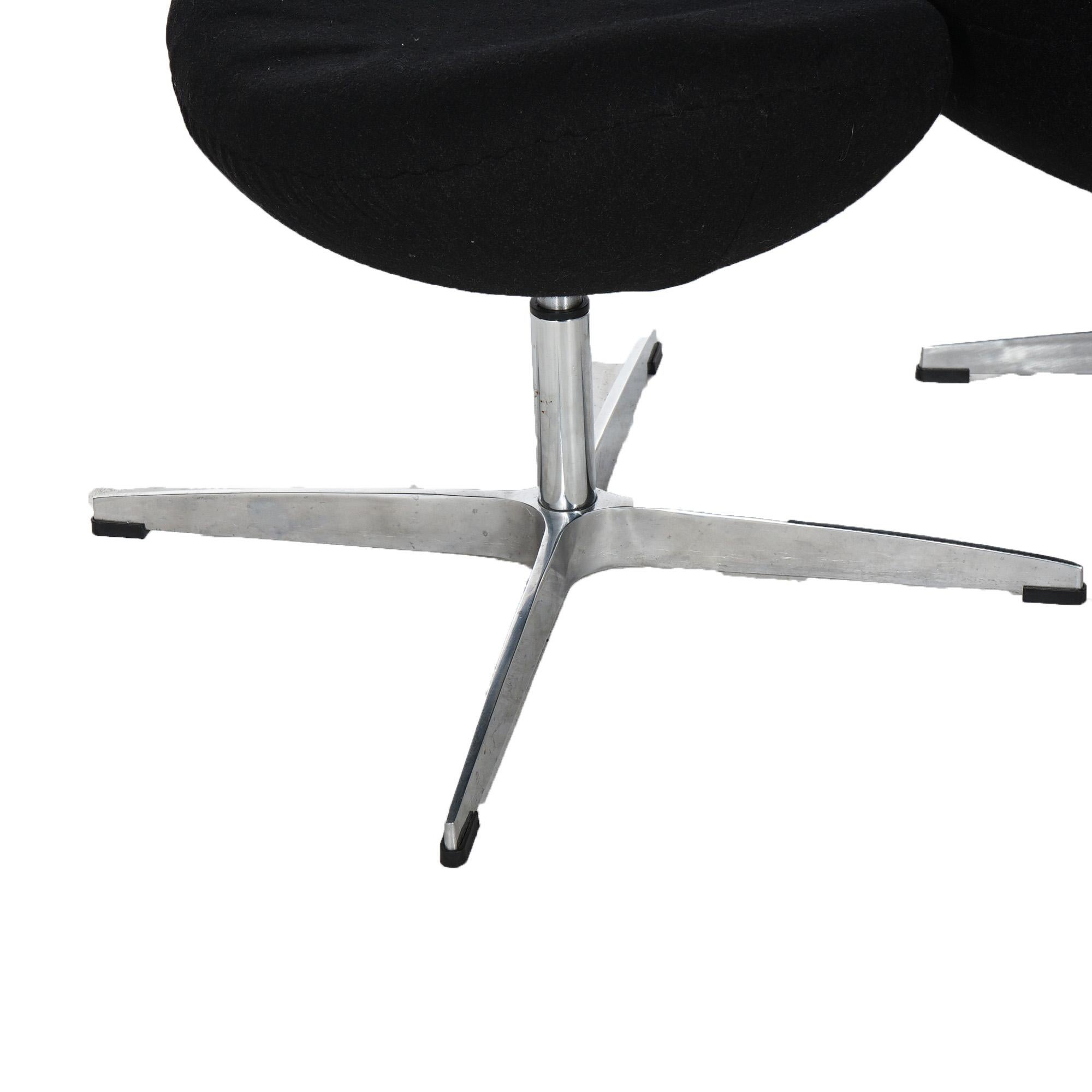 Aluminum Mid Century Modern Knoll School Black Swivel Womb Chair & Ottoman, 20th C For Sale