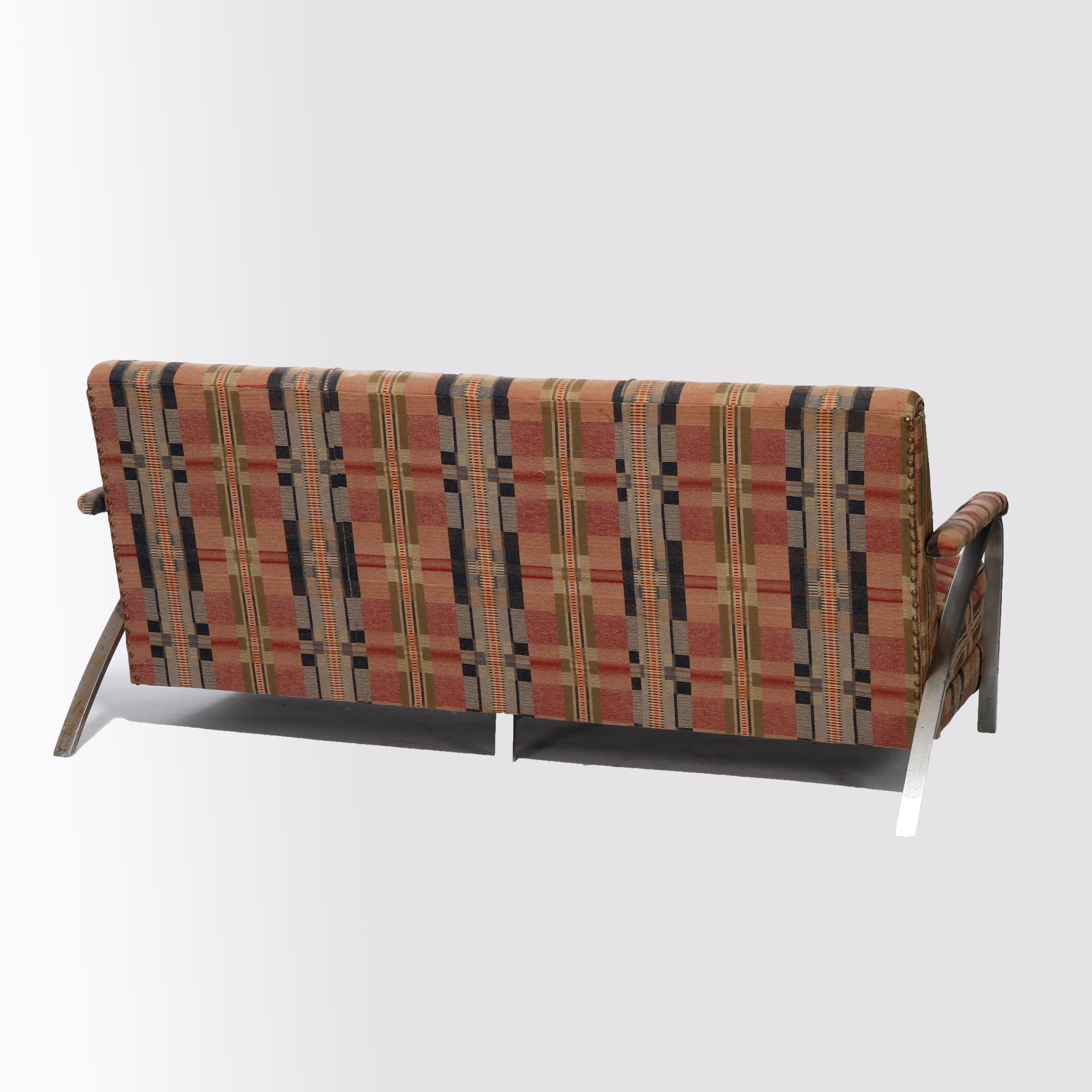Mid-Century Modern Knoll School Upholstered Chrome Frame Sofa, C1950 6