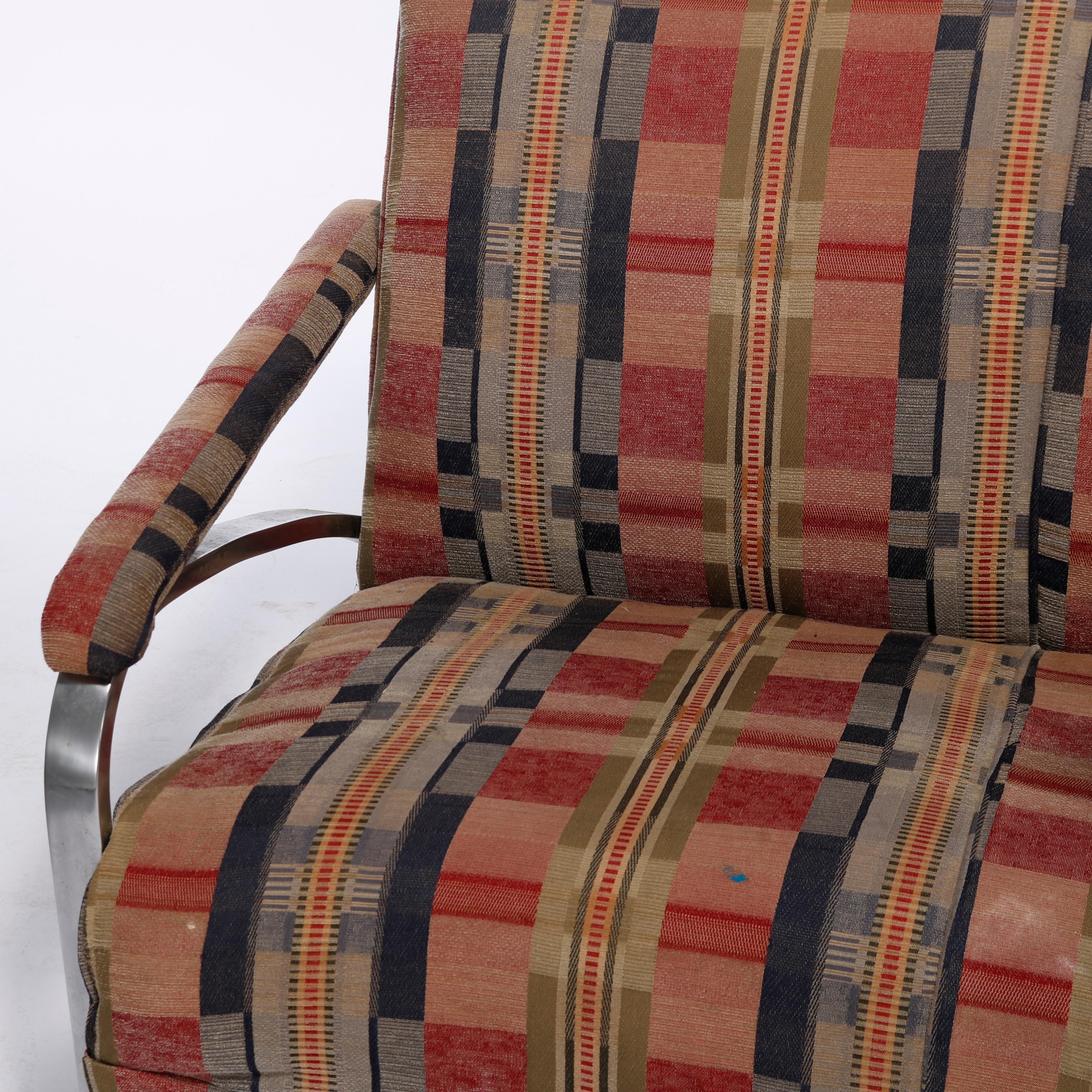Upholstery Mid-Century Modern Knoll School Upholstered Chrome Frame Sofa, C1950