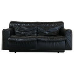 Mid-Century Modern Knoll Two-Seat Black Leather Sofa, 1970s