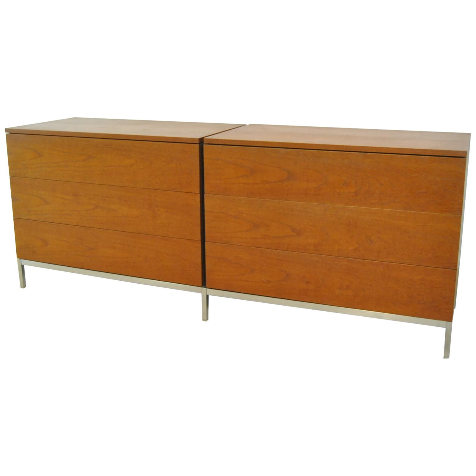 Mid-Century Modern Knoll Walnut Chests on Base Six Drawers