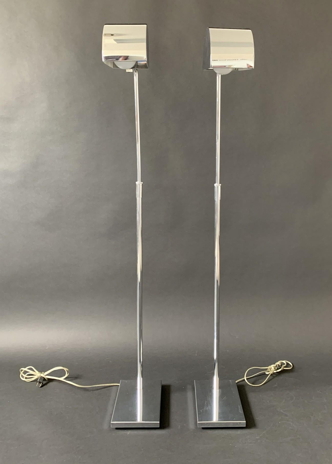 Mid-Century Modern Koch & Lowy Pair of Chrome Standing Floor Lamps 1970s 2