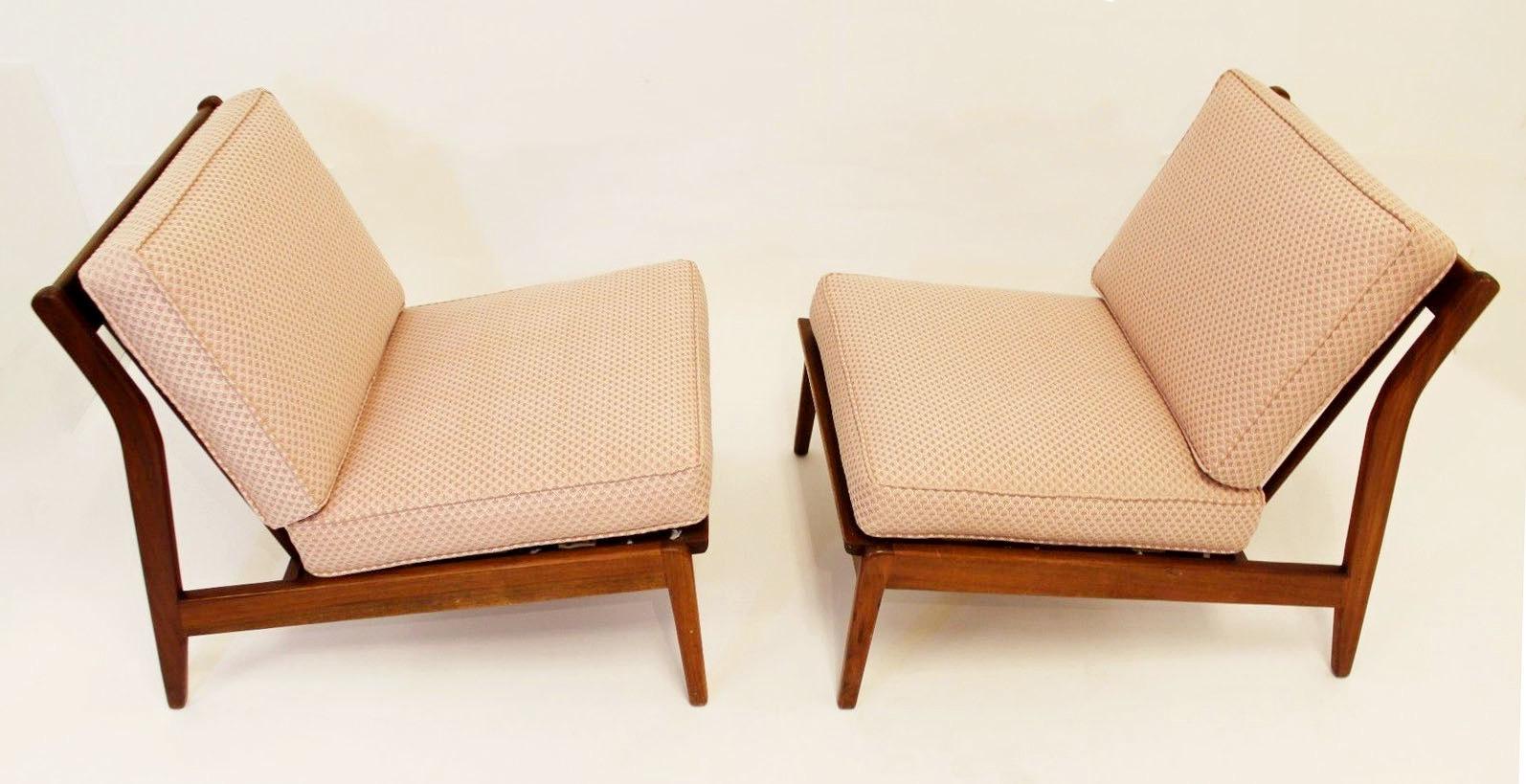 Mid-20th Century Mid-Century Modern Kofod Larsen Style Pair of Lounge Slipper Chairs, 1950s