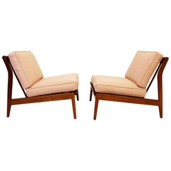 Mid-Century Modern Kofod Larsen Style Pair of Lounge Slipper Chairs, 1950s