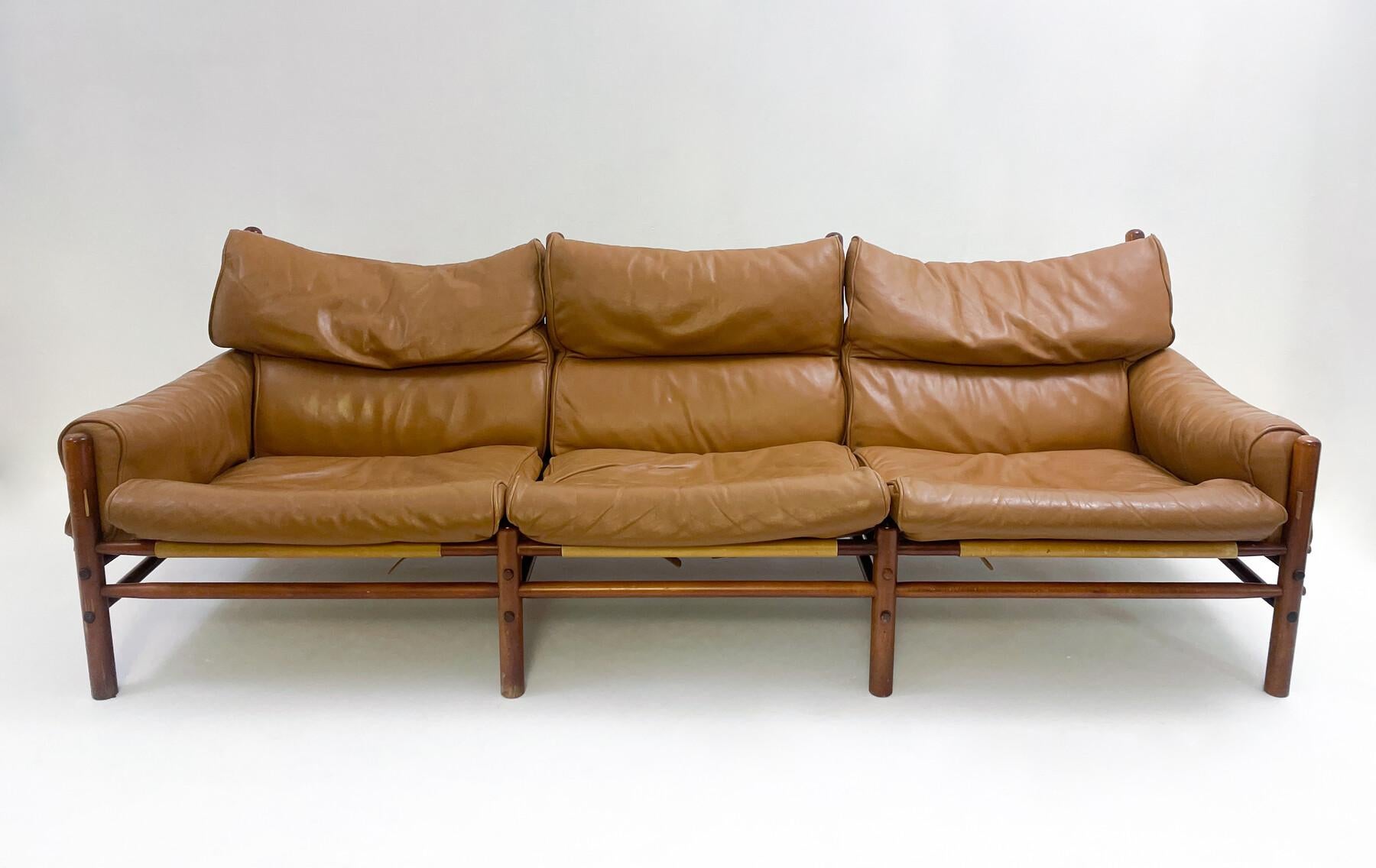 Leather Mid-Century Modern Kontiki Three-Seater Sofa by Arne Norell, Sweden, 1960s For Sale