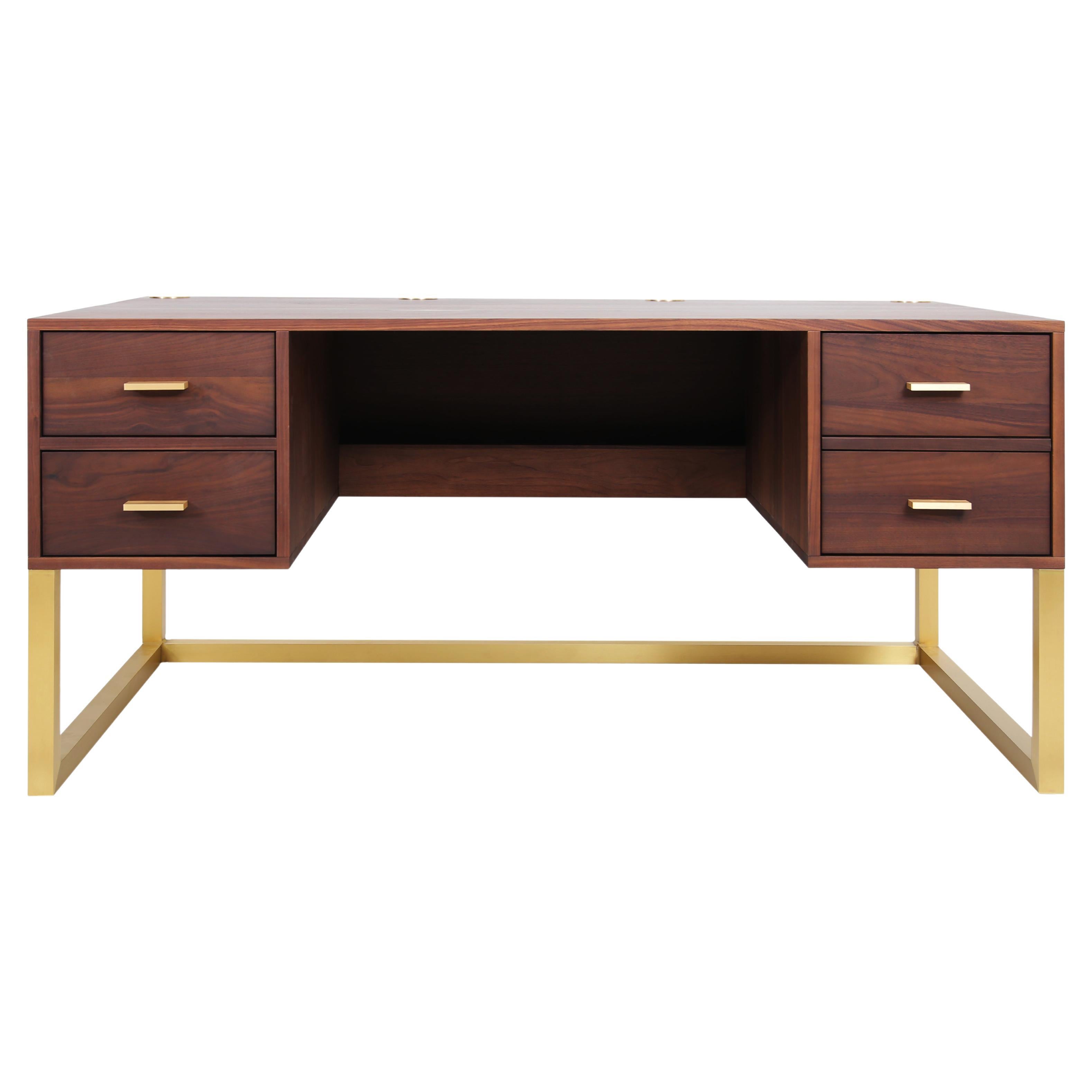 Mid-Century Modern Kopavogur Desk in Solid Walnut, Brass For Sale