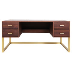 Mid-Century Modern Kopavogur Desk in Solid Walnut, Brass