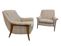 Mid-Century Modern Kroehler Avant Walnut Upholstered Arm Chairs - Set of 2