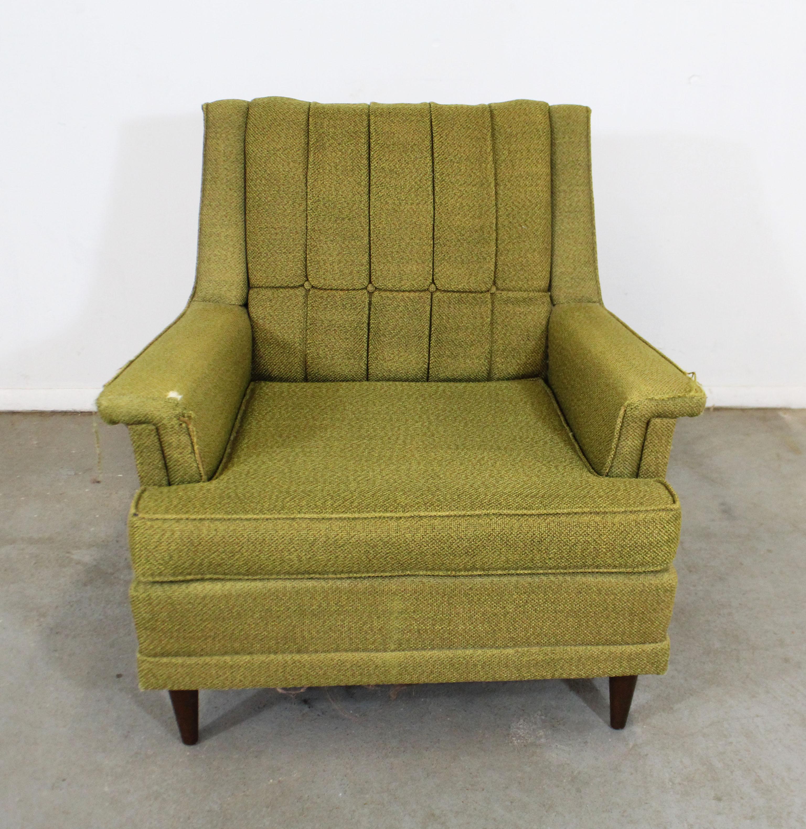 Offered is a vintage Mid-Century Modern lounge chair by Kroehler 'Galaxy'. This chair dates back to the 1950s, shows normal age wear including tears, discoloration, and needs to be reupholstered. It is structurally sound. It is signed by Kroehler.