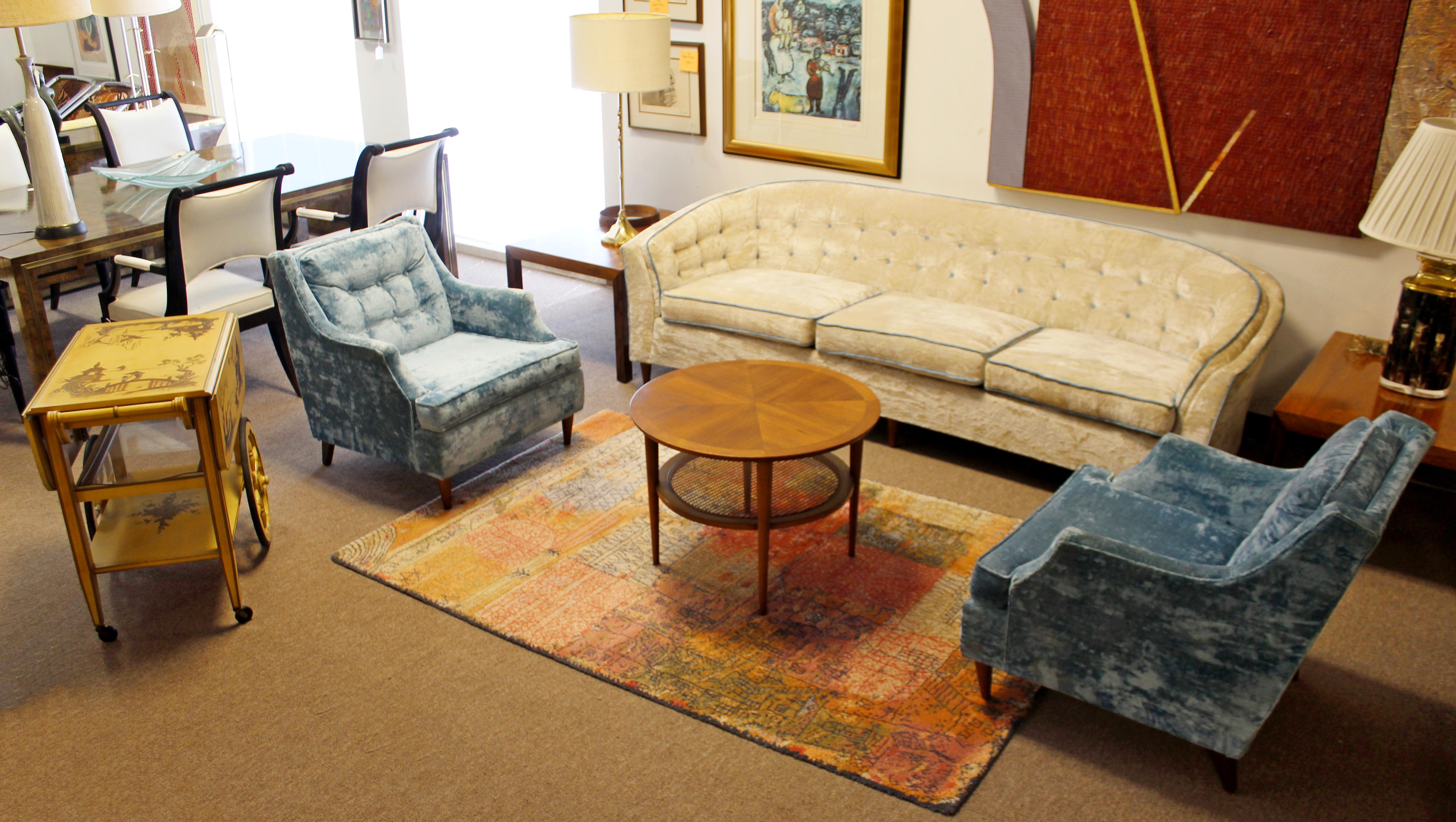 Mid-Century Modern Kroehler Suite Crushed Velvet Sofa Pair Chairs Set, 1950s 4