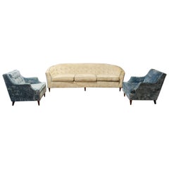 Mid-Century Modern Kroehler Suite Crushed Velvet Sofa Pair Chairs Set:: 1950er Jahre