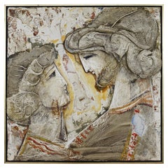 Mid-Century Modern L. Biro Signed Mixed Media Impasto Acrylic Painting Couple