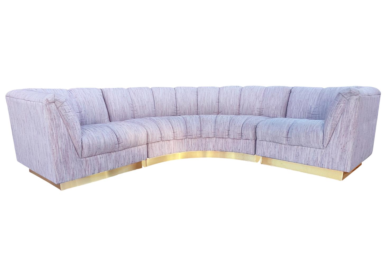 Late 20th Century Mid-Century Modern L-Shape Curved Sectional Sofa with Brass Base For Sale