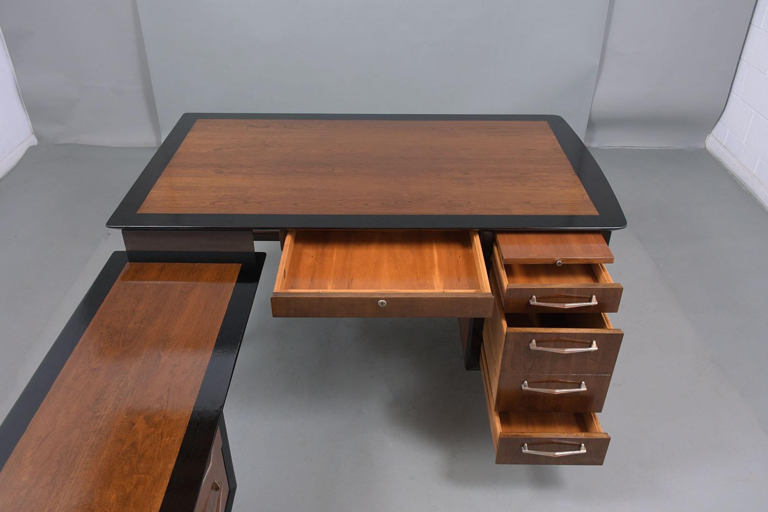 Bronze Mid-Century Modern L-Shape Executive Desk
