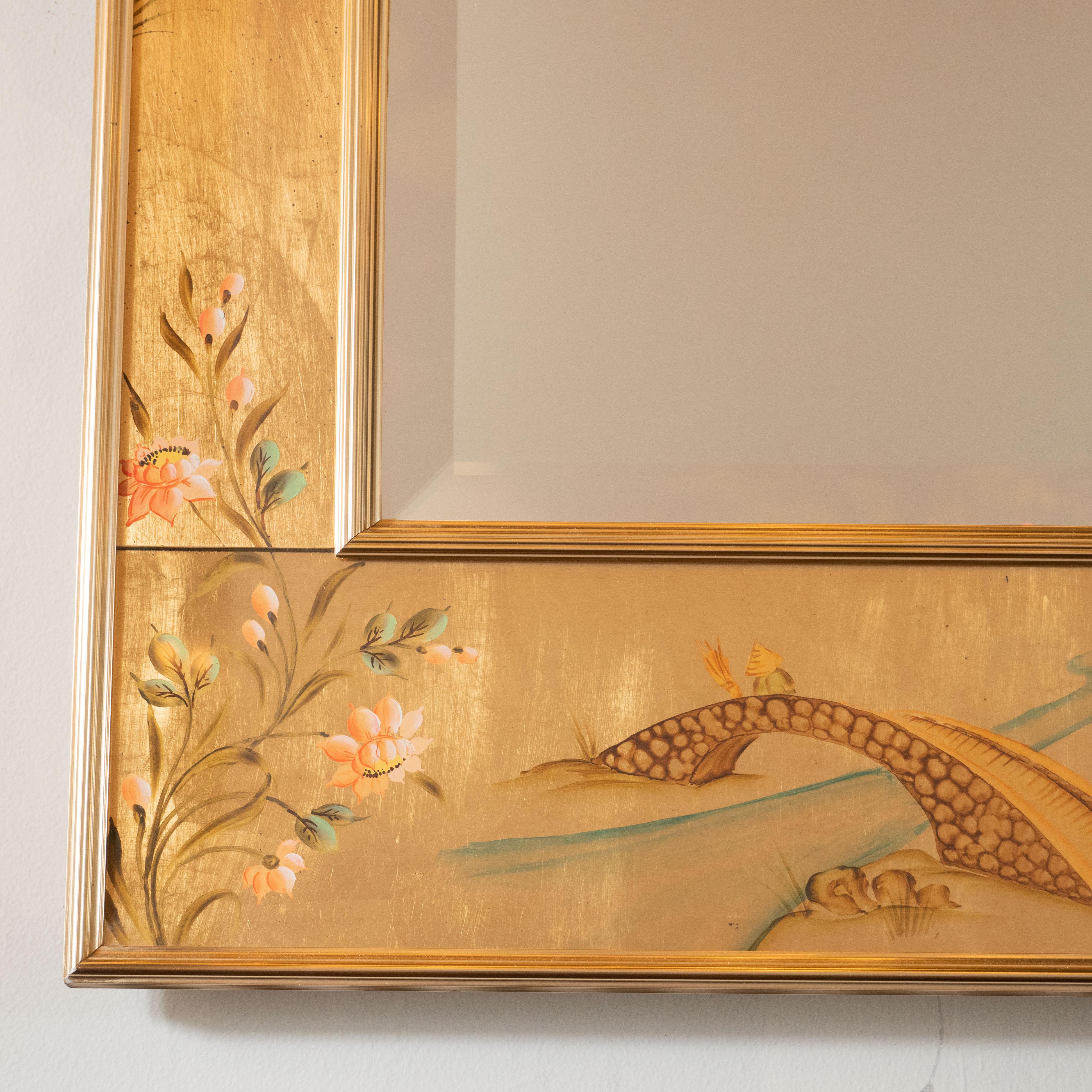 Mid-Century Modern La Barge Hand Painted Églomisé Chinoiserie Mirror 2
