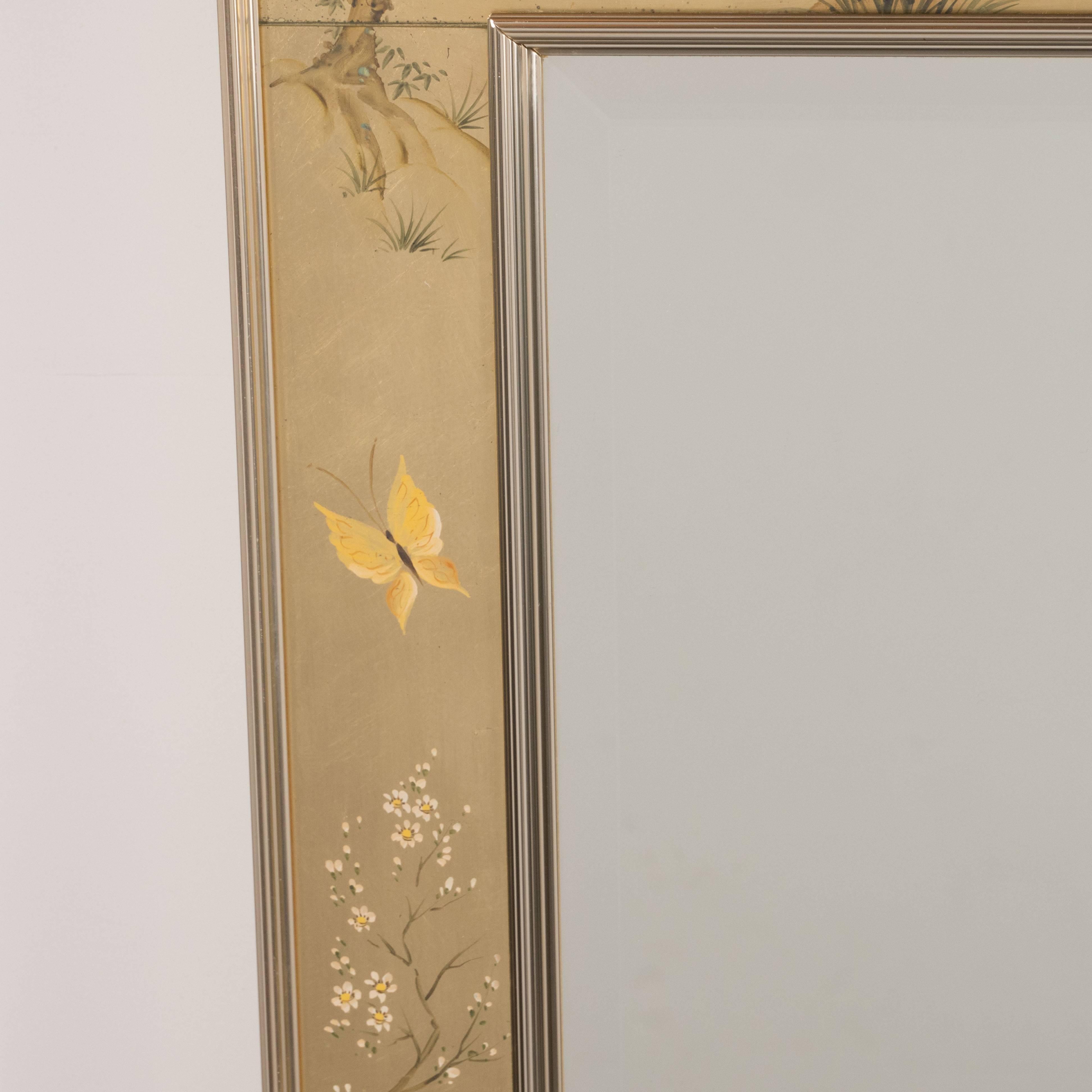 Late 20th Century Mid-Century Modern La Barge Reverse Hand-Painted Glass Chinoiserie Mirror