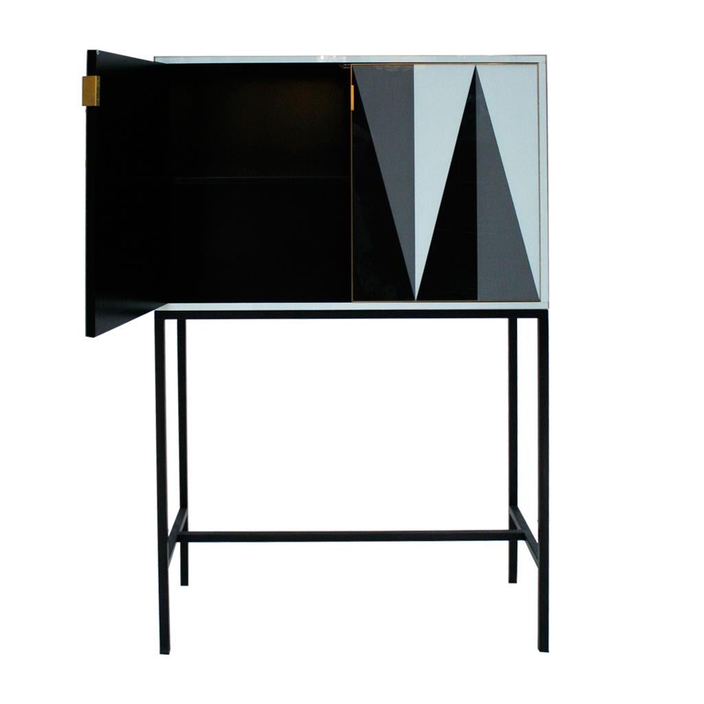 Contemporary Mid-Century Modern L.A. Studio Solid Wood and Colored Glass Italian Cabinet