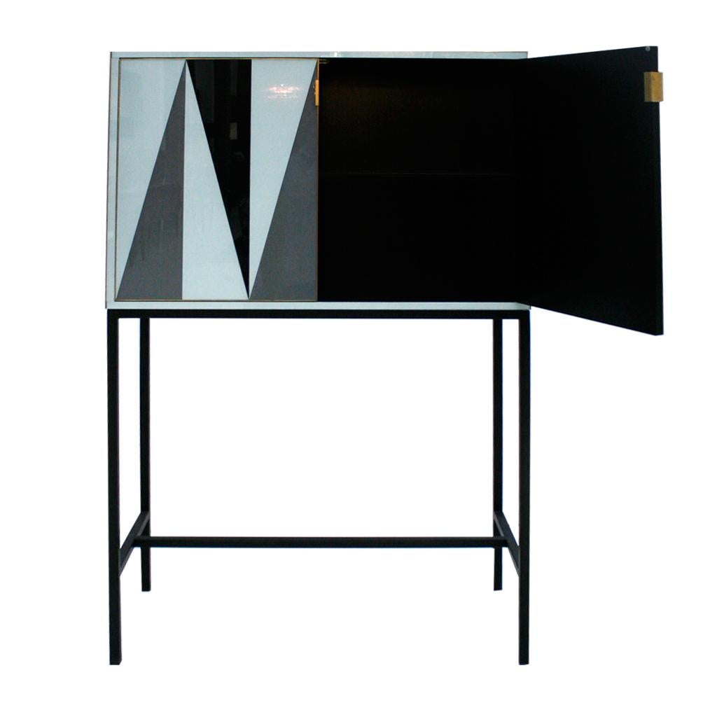 Metal Mid-Century Modern L.A. Studio Solid Wood and Colored Glass Italian Cabinet