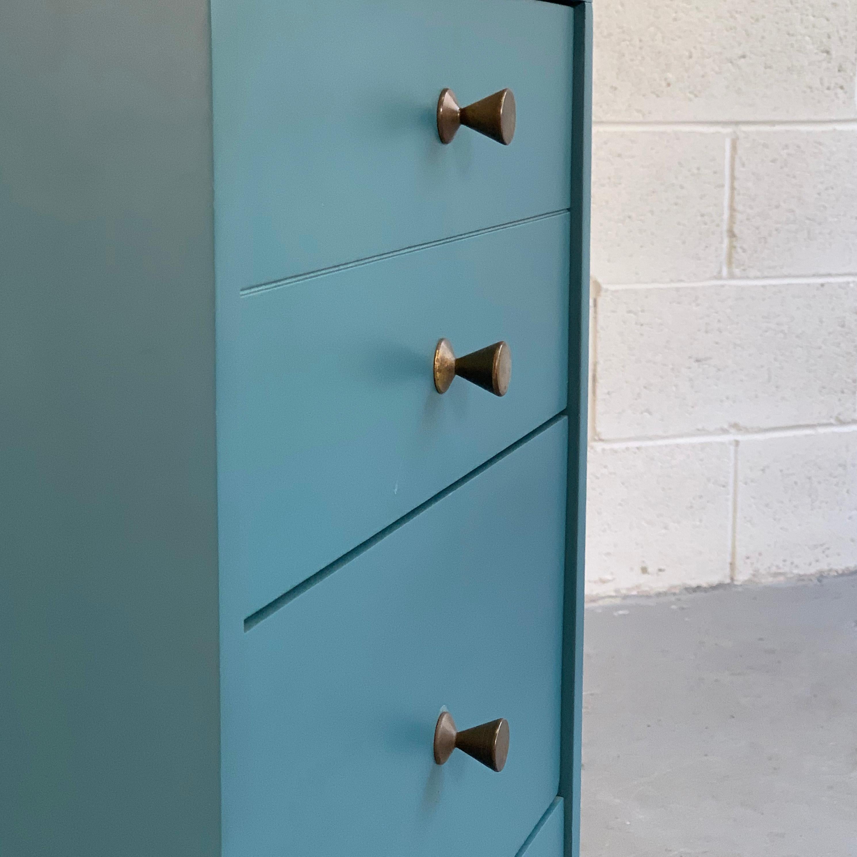 Brass Mid-Century Modern Lacquered Blue Dresser Nightstand