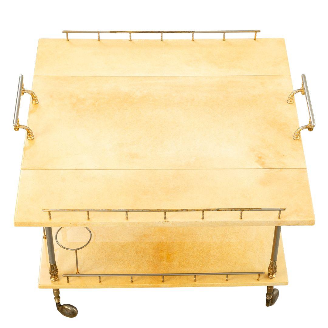 Late 20th Century Mid-Century Modern Lacquered Goatskin and Brass Bar Cart by Aldo Tura For Sale