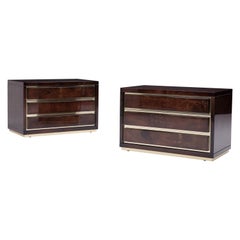 Mid-Century Modern Aldo Tura Lacquered Goatskin Bedside with Brass Profiles