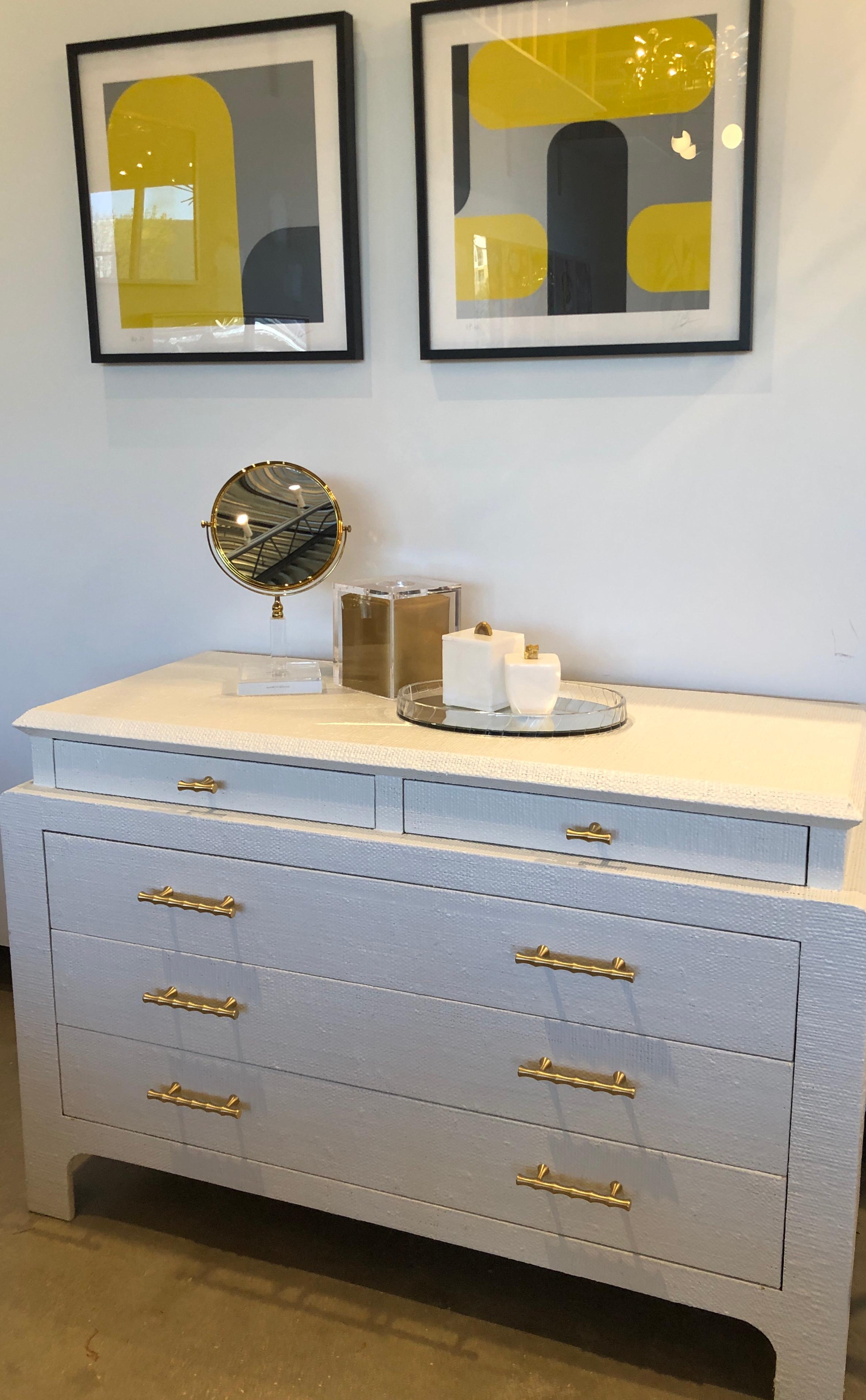 Mid-Century Modern Lacquered Grasscloth Dresser with Brass Bamboo Style Pulls 8