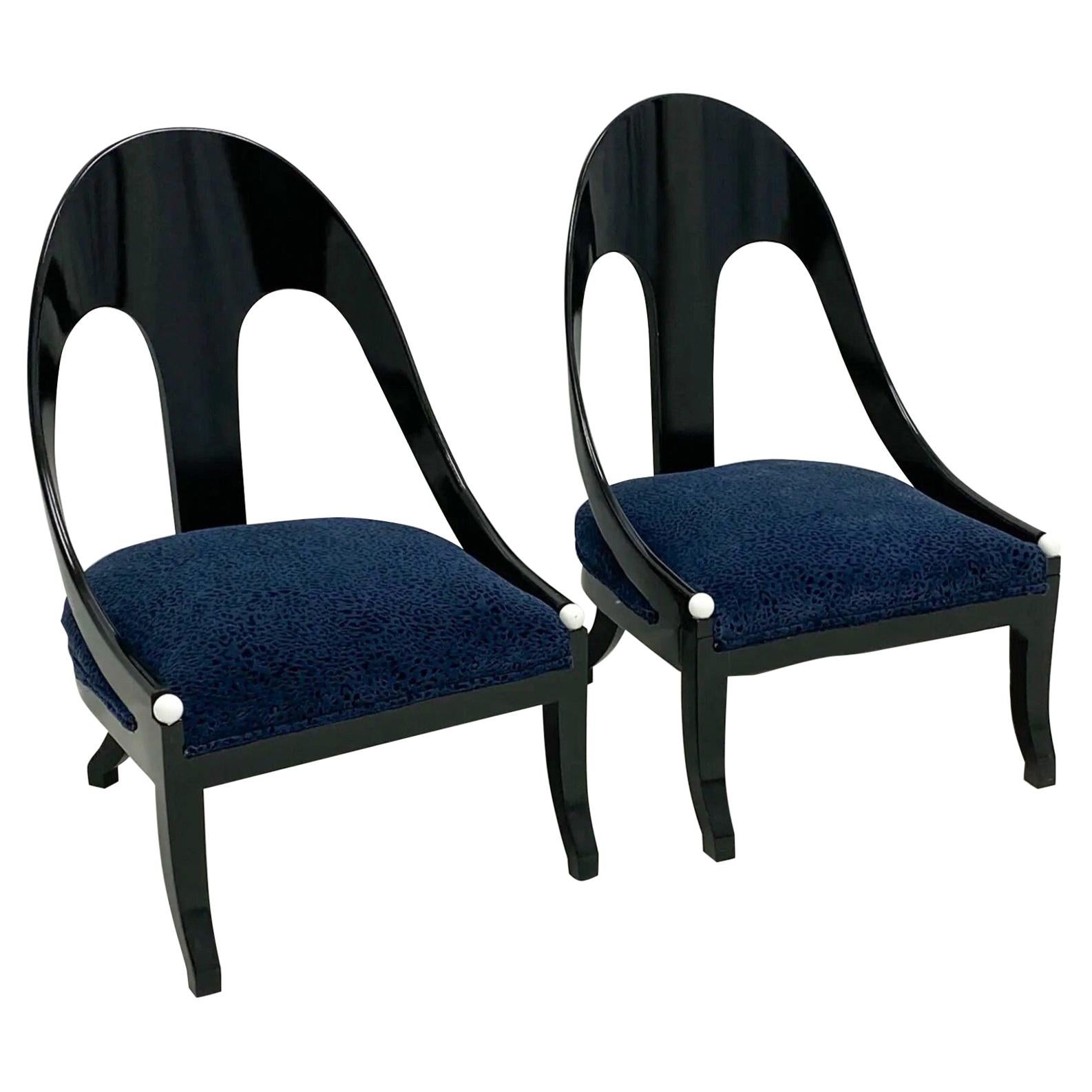 Mid-Century Modern Lacquered Horseshoe Back Chairs Att. to Baker Furniture, Pair For Sale
