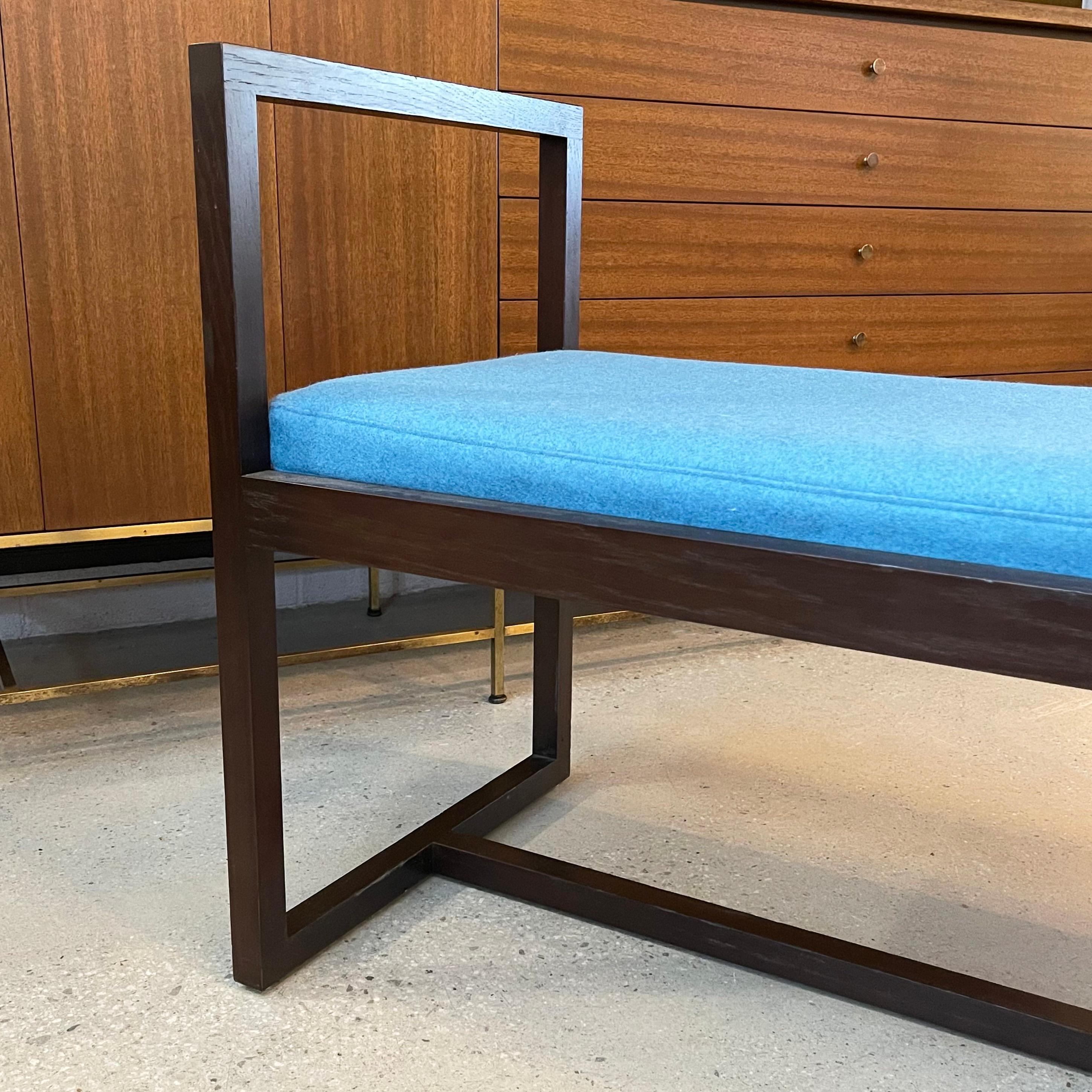 Wool Mid Century Modern Lacquered Mahogany Bench For Sale