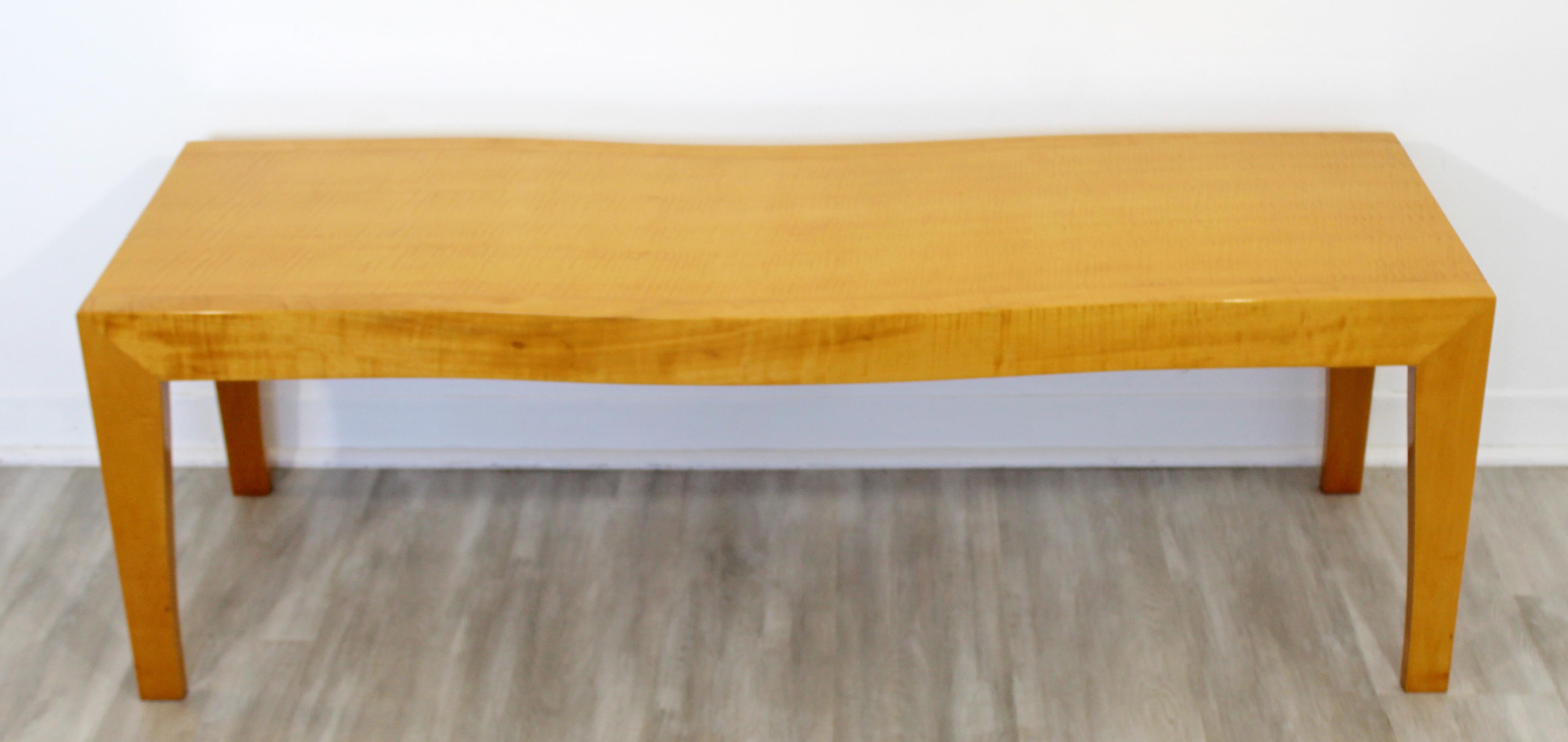 Mid-Century Modern Lacquered Maple 3-Seat Wave Bench, 1990s In Good Condition In Keego Harbor, MI