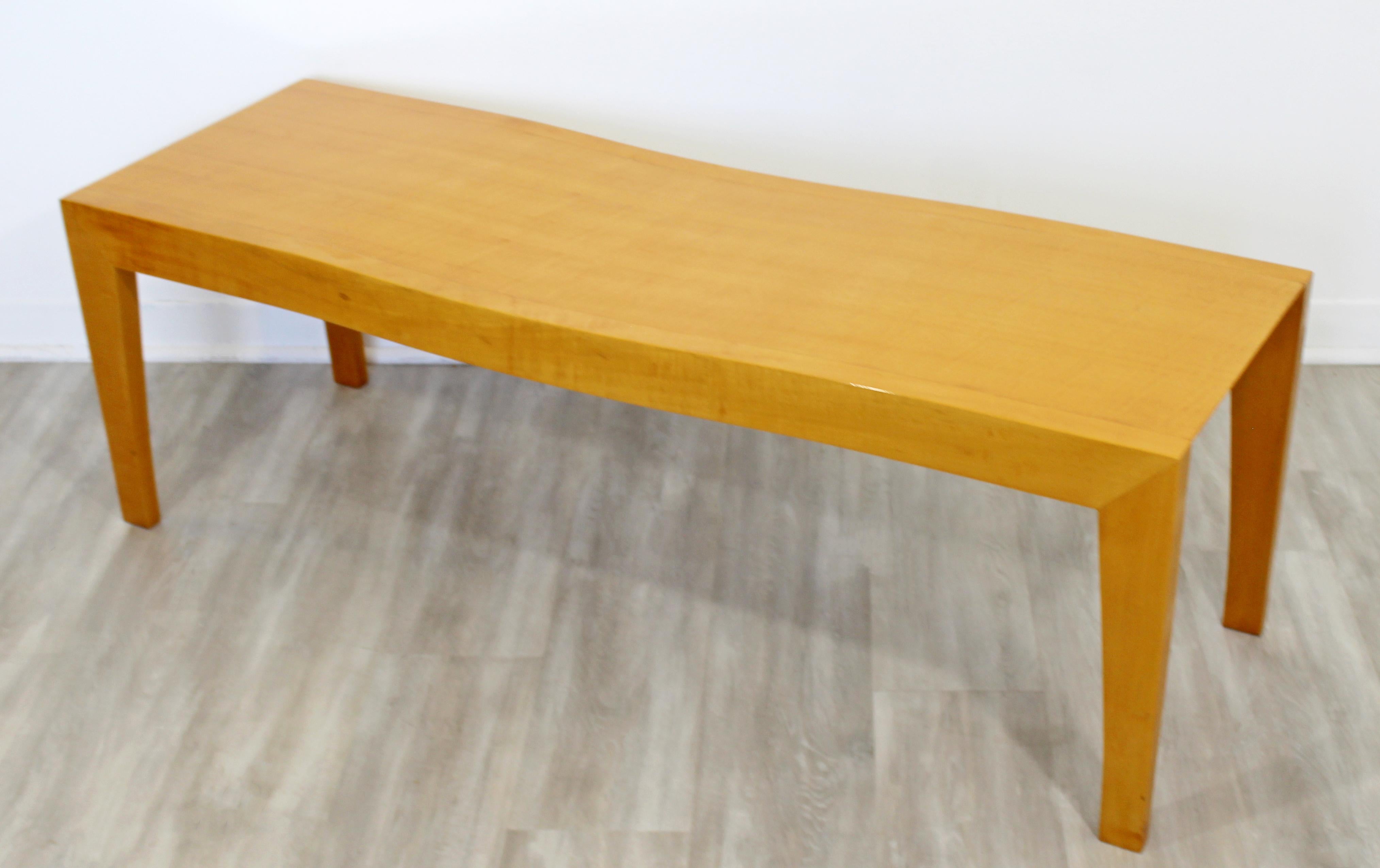 Late 20th Century Mid-Century Modern Lacquered Maple 3-Seat Wave Bench, 1990s
