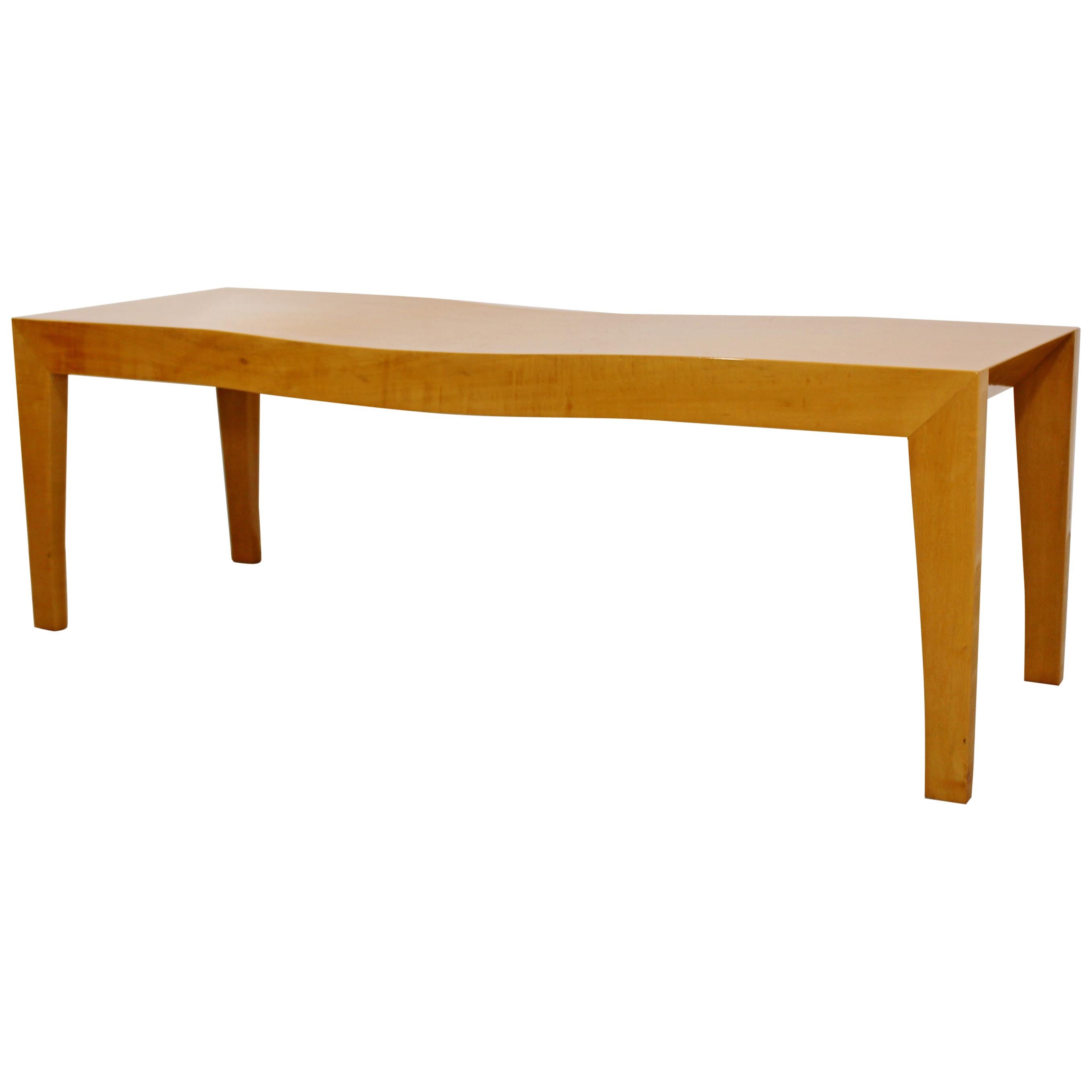 Mid-Century Modern Lacquered Maple 3-Seat Wave Bench, 1990s