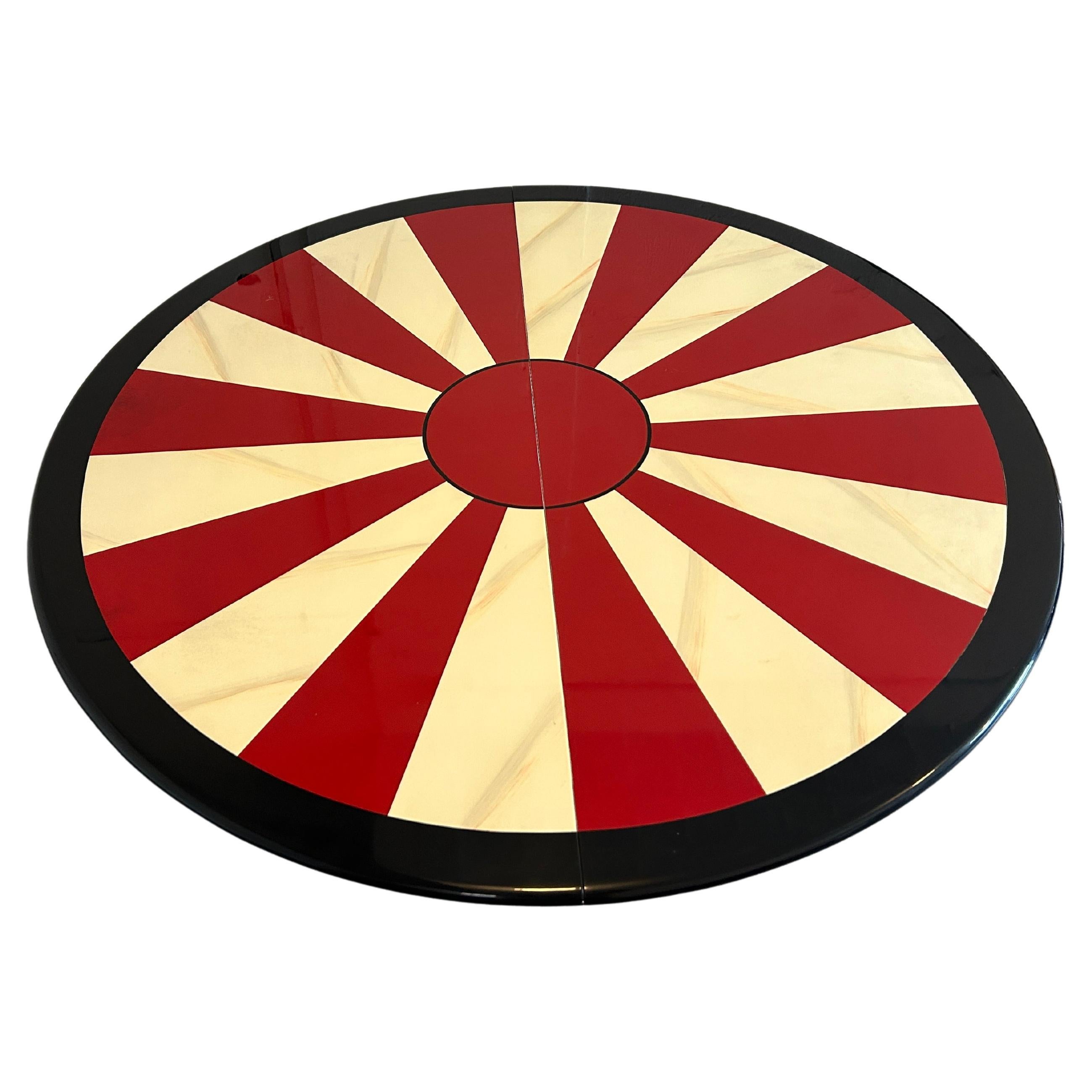 Mid-Century Modern Lacquered Red & Black round Dining Table Karl Springer Style  For Sale 3