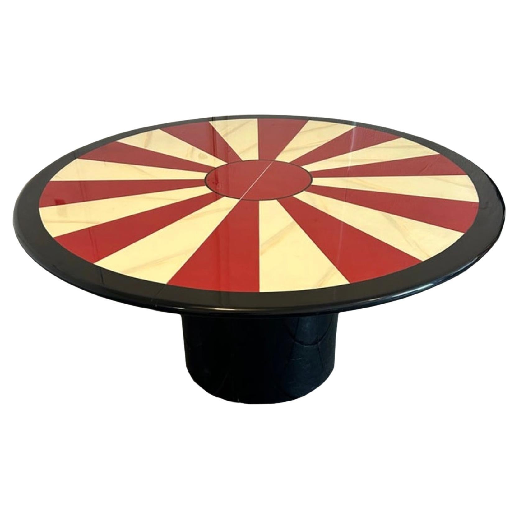 Mid-Century Modern Lacquered Red & Black round Dining Table Karl Springer Style  For Sale