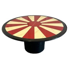 Retro Mid-Century Modern Lacquered Red & Black round Dining Table Karl Springer Style 