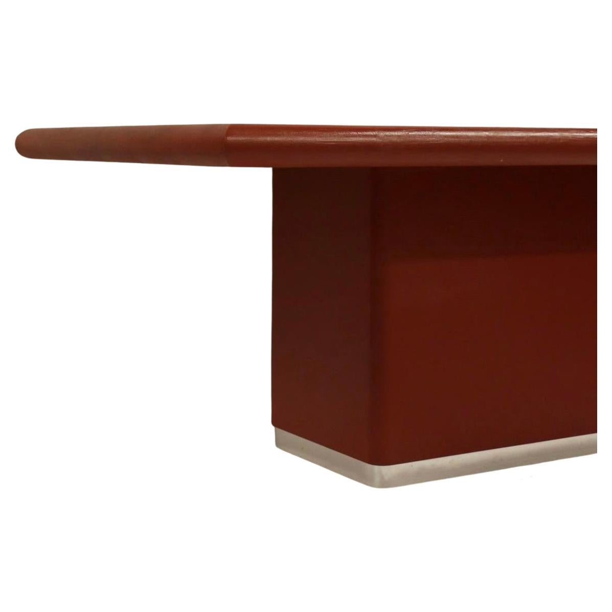 Woodwork Mid-Century Modern Lacquered Red Goatskin Dining Table Karl Springer For Sale