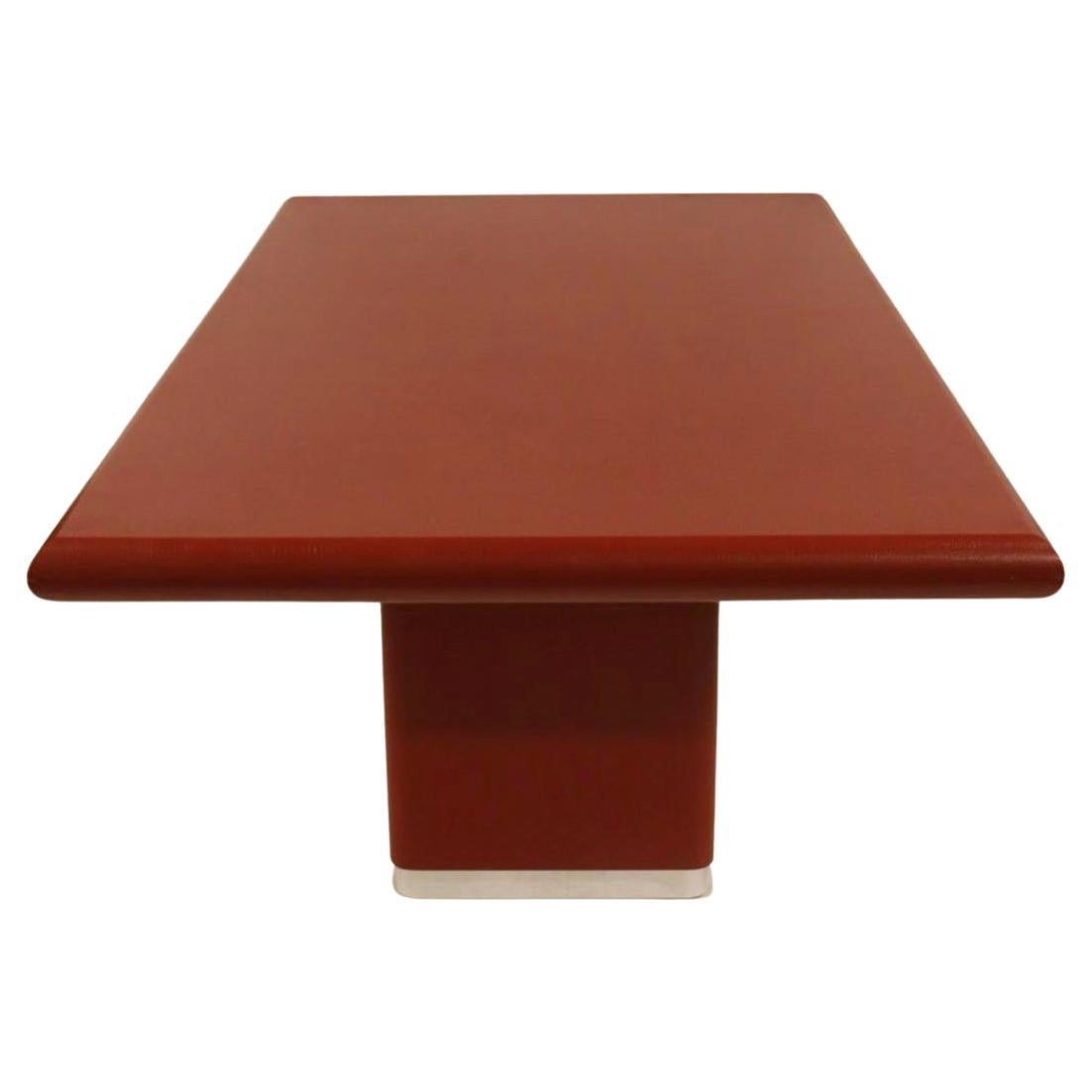 Woodwork Mid-Century Modern Lacquered Red Goatskin Dining Table Karl Springer For Sale
