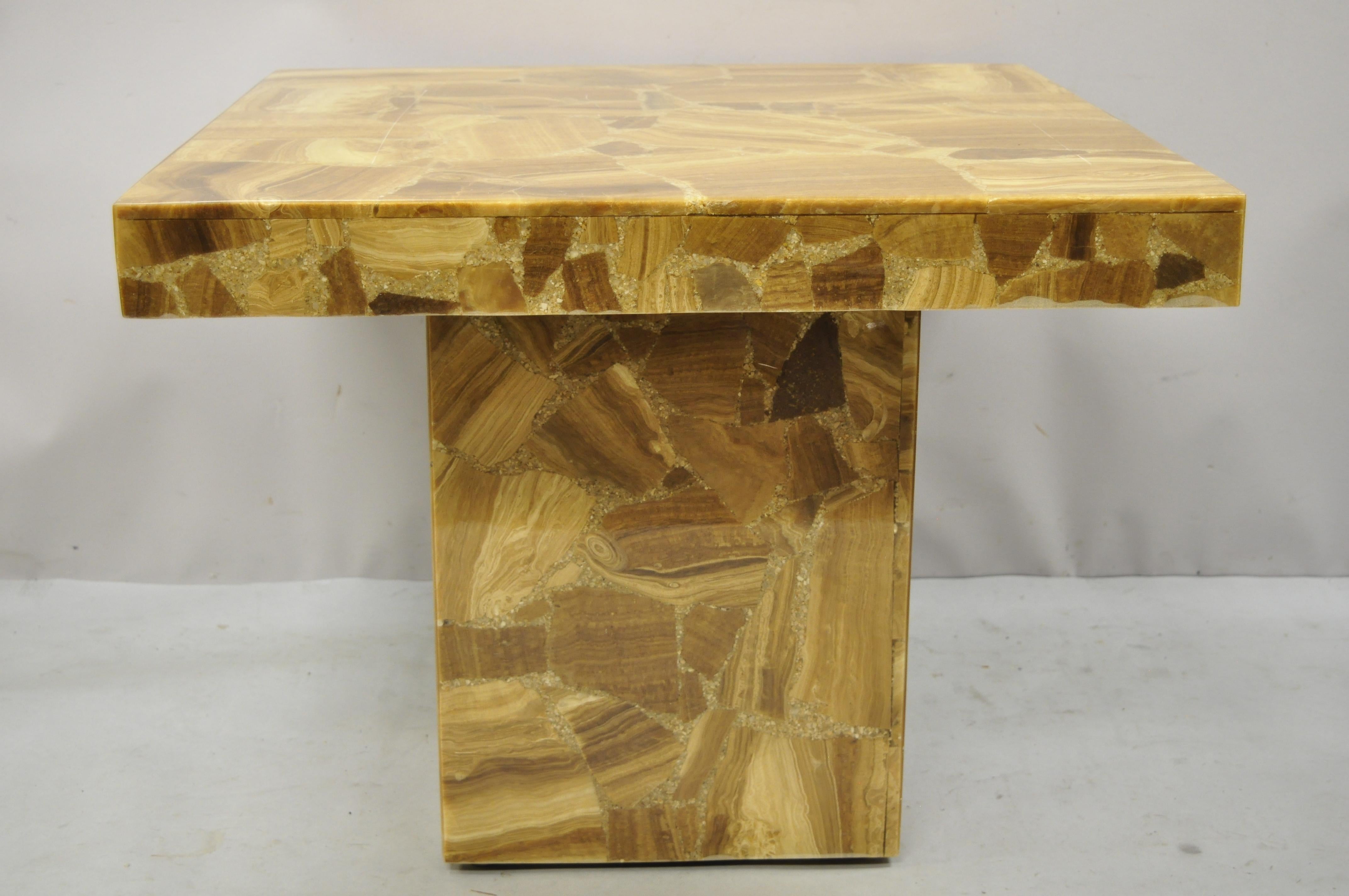 Mid-Century Modern Lacquered Resin Onyx Mosaic Brown Square Accent Side Table For Sale 7